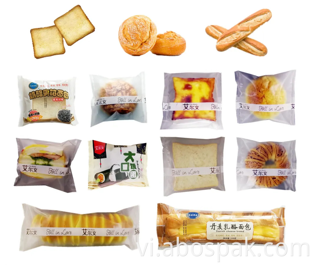 Croissant / bánh mì / cupcake / pop ngô / bánh quy tròn / thực phẩm nhỏ tự động ba máy đóng gói bao bì gối servo với chức năng điền nitơ